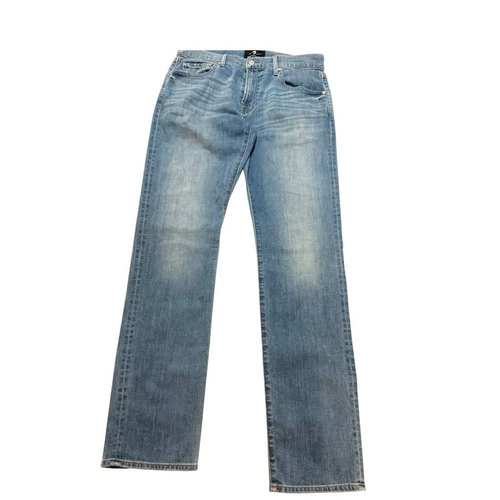 7 For All Mankind Luxe Performance The Straight Jeans Mens 32 Light Wash Denim